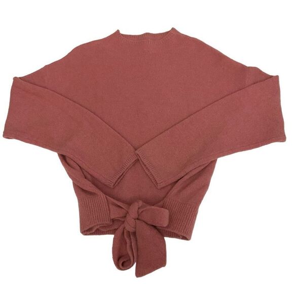 WAYF Sweater Pullover Crew Neck Pink Blush Bow Tie Ribbed Hem Women Size Large - Picture 9 of 11